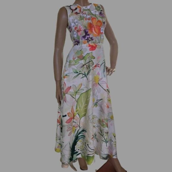 MOOERKERR Dress Floral Embroidered Body Sleeveless Back Zip Sz M - Picture 2 of 13